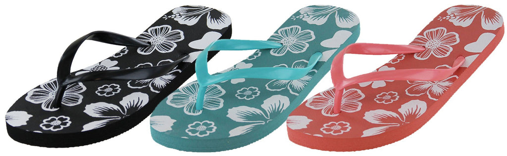 Womens Flip Flop Sandals Hibiscus Flower Design Size 9-10W